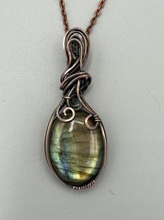 Swirly Designs, Wire Wrapped Jewelry Tutorials, Oxidized Copper, Wrapped Necklace, Wire Necklace, Wire Wrapped Necklace, Wrapped Jewelry, Oval Pendant, Labradorite Pendant