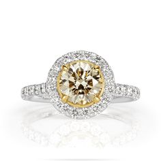 1.92ct Fancy Light Yellow Round Brilliant Cut Diamond Engagement Ring Brilliant Cut Diamond Engagement Ring, Engagement Ring Yellow, Brilliant Cut Diamond Ring, Fancy Light, Pear Shaped Engagement Rings, Yellow Engagement Rings, Moissanite Engagement Ring Solitaire, Engagement Ring Shapes, Fancy Diamonds