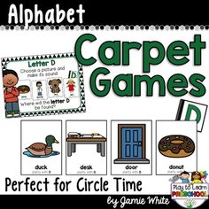 the alphabet game with pictures of different objects and words to describe what's in it