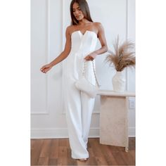 New White Strapless Jumpsuit Elegant Fitted Strapless Jumpsuit For Going Out, Elegant Strapless Jumpsuits And Rompers For Summer, Elegant Strapless Summer Jumpsuits And Rompers, Elegant Strapless Summer Jumpsuit, Elegant Strapless Jumpsuits And Rompers For Going Out, Chic Strapless Jumpsuit For Formal Occasions, Elegant High Waist Strapless Jumpsuit For Spring, Chic Strapless High Waist Jumpsuit For Formal Occasions, Chic Strapless High Waist Jumpsuit For Formal Events