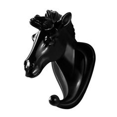 a black horse head is shown against a white background