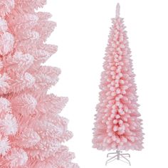 two pink christmas trees next to each other