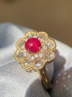 Neon Red Spinel Ring 1.1 Ct Halo Antique Edwardian Milgrain | Etsy Gift Sapphire Ring With Rose Cut Diamonds, Rose Cut Sapphire Cluster Ring, Red Cluster Ring With Rose Cut Diamonds, Cluster Ruby Ring With Brilliant Cut Diamonds, Luxury Ruby Diamond Ring With Rose Cut Diamonds, Ruby Ring With Diamond Cluster And Brilliant Cut, Fine Jewelry Sapphire Ring With Rose Cut Diamonds, Yellow Gold Diamond Halo Ring With Gemstone, Dazzling Ruby Diamond Ring