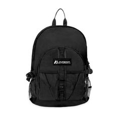 a black backpack with the word invest on it's front and side pocketed