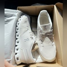 On Women's Cloud 5 Shoes Color: Undyed Brand : On All White On Clouds, One Cloud Shoes, Comfortable Running Shoes With Translucent Outsole, Custom Running Sneakers With Textured Sole, On Cloud 5 Shoes Outfit, Best Shoes For Nurses, On Cloud Outfit, On Cloud Shoes Outfit, Shoes For Dresses