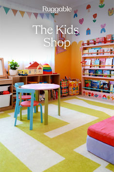 the kids shop has colorful tables and chairs for children's playrooms in it