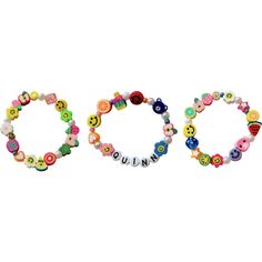 Add your initials or name to this adorable bracelet features a medley of mixed beads with a personality. Pair with the matching necklace for the ultimate back to school style! Comes in a stack of 3, measures 6'' each. Each product is individually hand-made and unique. Beads will differ from the picture. | Risa's Pieces | Personalized Beaded Happy Bracelet Set of 3 (Multicolor, One Size)  |  Maisonette collects the best children’s products from around the world (unlike Zulily, Etsy, The Tot, Farf Happy Bracelet, Contemporary Accessories, Kids Bracelets, Friend Bracelets, School Style, Precious Jewels, Boy Accessories, Buy Buy Baby, Cute Bracelets