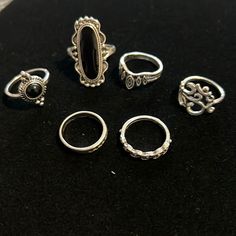 Nickel Free Vary In Size To Stack Costume Jewelry 2000s Grunge Accessories, Southern Gothic Jewelry, 90s Grunge Accessories, Black Stackable Rings, Rings Grunge, 80 Jewelry, Collage Clothes, Whimsigoth Jewelry, Yellow Citrine Ring