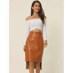 Elevate your wardrobe with the Seta T Women's High Low Hem Belted Skirt, a masterpiece of design and elegance. This faux-leather skirt in a captivating caramel hue features a high-waist design that accentuates your silhouette, making it appear slender and chic. 

- Material: Faux leather
- Color: Caramel
- Size: Medium
- Gender: Female
- Style: High-waist with side button decor, belted, asymmetric high-low hem

Crafted from premium faux leather, this skirt feels luxuriant against the skin, offer Belt Knot, Belted Skirt, Bodycon Pencil Skirt, Button Decor, Faux Leather Mini Skirt, Leather Decor, Female Style, Black Pencil Skirt, Skirt Belt