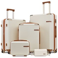 oyway Luggage Sets 3 Piece,Expandable Hard Shell Suitcase Set with Spinner Wheels, Lightweight Travel Luggage set with TSA Lock Luggage Set 5 Pieces Include: 1 of 7 inch diagonal shoulder bag 1 of 14 inch cosmetic case 1 of 20 inch carry on luggage (Expandable) 1 of 24 inch checked luggage (Expandable) 1 of 28 inch large checked luggage Material: The luggage set is made of ABS material with a sturdy shell to ensure durability and long-lasting use. Expandable 20% Capacity: The hard shell luggage White Luggage, Hard Case Luggage, Travel Luggage Set, Samsonite Luggage, Hard Shell Luggage, Large Luggage, Checked Luggage, Suitcase Set, Bbq Accessories