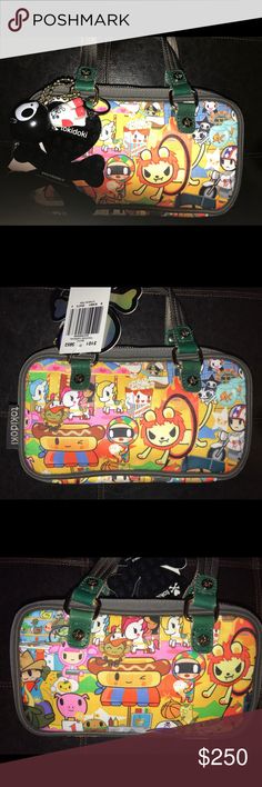 Tokidoki Bag NWT- Tokidoki Bacio Carnival Handle Zip Wallet. Two main colorful zipper closures. Back opening has slip in and zippered mesh pockets; opposite side of back has two slip in pockets. Front opening of bag has two slot openings divided by a zipper closure in between; one side has mesh pockets with two slip in slots; opposite side of this opening four slip in pockets. 5 x 8 x 2 Tokidoki Bags Mini Bags Tokidoki Bag, Zip Wallet, Bags Mini, Mini Bags, Front Open, Mini Bag, Slots, Duffle Bag, Carnival