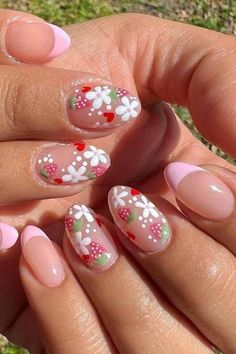 Strawberries Nails, Nails Strawberry, Nails Fruit, Strawberry Nail, Beach Themed Nails, Belle Nails, Strawberry Nails, Biab Nails, Fruit Nails