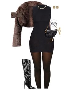 StylesByAriana_A's FALL/WINTER Collection on LTK Black And Gold Winter Outfit, Winter Fits Going Out, Outfits With Fur Coat, Black Mafia Outfit, Cute Girly Winter Outfits, Black Dress Classy Outfit, New Years Outfit Black Women, All Black Outfit Dressy, Fur Coat Outfit Dressy