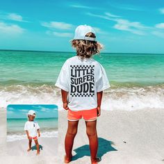 Introduce your little ones to the waves with our Little Surfer Dude Kids Shirt! Made with comfort in mind, this tee is perfect for your little surfer to rock all day long. Get ready for endless beach days and big smiles with this shirt for kids. White Tops For Ocean Activities In Summer, Playful Crew Neck T-shirt For Beach, White Beachy T-shirt For Surfing, Graphic Tee For Surfing And Beach Season, Beach Boys Shirt, Playful Graphic Print T-shirt For Beach Season, Cheap Fun Surfing T-shirt, Graphic Tee T-shirt With Front Print For Surfing, Graphic Tee Soft-washed T-shirt For Surfing