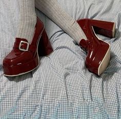 Red Platform Heels, High School Memories, Dr Shoes, Funky Shoes, School Memories, Platform Block Heels, Cute Heels, Girly Shoes