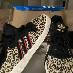 Brand New Adidas Rivalry Low W, Leopard Print With Black And Red Stripe. Never Worn, Size 7 1/2 Wide Adidas Rivalry Low, Adidas Rivalry, Red Stripe, Adidas Shoes, Adidas Women, Black Red, Leopard Print, Athletic Shoes, Black And Red