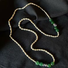 This Is A Stunning “Re-Strung” Long Necklace. (Fixed By @Kskrafted) Item Is Made With Fresh Water Seed Pearls, 8 Dark Green Jade Beads And 4 Ab Crystal Beads. Necklace Is 32 Inches Long Any Questions Please Message Me Below! All Jewelry Items Packed Carefully But If You Want A Gift Box, Just Ask, It’s Complimentary! Smoke Free Home. Fresh Water Pearls Jewelry, Crystal Beads Necklace, Pearls Jewelry, Freshwater Pearl Jewelry, Fresh Water Pearls, Fresh Water Pearl, Water Pearls, Seed Pearl, Jade Beads