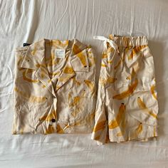 Gelato Pique Banana Pajamas Loungewear Set Is Perfect For Comfort, Style And Relaxing. - New With Tags - One Size - Beige With Banana Pattern - Shirt And Shorts Set - Pockets - Drawstring Shorts - 100% Cotton Banana Pjs, Banana Pajamas, Gelato Pique, Banana Pattern, Shirt And Shorts Set, Shirt And Shorts, Pattern Shirt, Cream Yellow, Loungewear Set