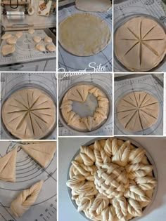 the process of making buns is shown in several pictures, including dough being rolled and shaped