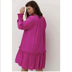 A Jewel-Toned Hue, Dramatic Puffed Sleeves, An Easygoing Silhouette - The List Of Things To Love About This Dress Is Endless. This Is Generously Sized And It Would Fit Medium:Large Polyester; Viscose Lining Puffed Sleeves Spliced Neck With Tie Tunic Silhouette Pullover Styling Machine Wash Measurements: Pit To Pit- 23 Inches Length- 34 Inches Like New. No Rips Or Stains. The Price Is Fixed. Thank You. Pink Ruffle Hem Dress For Fall, Fall Pink Dresses With Ruffle Hem, Pink Ruffle Hem Mini Dress For Fall, Pink Fall Midi Dress With Ruffle Hem, Pink Mini Dress With Ruffle Hem For Fall, Purple Long Sleeve Dress With Ruffle Hem, Long Sleeve Purple Dress With Ruffle Hem, Hipster Dress, Sheer Floral Dress