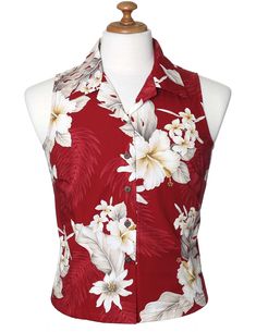 Sleeveless Hawaiian Shirt Lanai Red Pacific Legend Fitted Red Shirt For Beach, Fitted Red Shirt For The Beach, Spring Beach Sleeveless Shirt, Spring Sleeveless Beach Shirt, Spring Sleeveless Shirt For Beach, Red Hawaiian Tops For Spring, Red Sleeveless Beach Top, Red Hawaiian Tops For Summer, Red Hawaiian Summer Tops