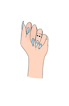 a person's hand with blue and white nail polish on it, holding up their fingers