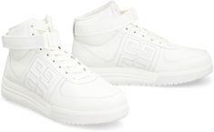 Step up your style game with these luxurious high-top sneakers. Crafted from premium pebbled leather with embossed side logos, these sneakers exude sophistication and elegance. The round toeline adds a sleek and modern touch, making them the perfect choice for fashion-forward individuals who appreciate quality and attention to detail. Indulge in the finest materials with these 100% calf leather sneakers that are designed to elevate your everyday look. Whether you're dressing up a casual outfit o Givenchy Man, Leather High Tops, Athleisure Wear, Leather Cap, High Top Shoes, Casual Backpack, Fall And Winter, Lanvin, Winter Season