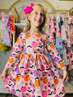 Soft and comfy Includes: One dress & matching bow Material: 95% Cotton 5% Spandex Machine wash cold, hang dry for best results Imported Baby Boy Pants, Twirl Dress, Halloween Spooky, Halloween Boo, Matching Dresses, Christmas Baby, Spooky Season, Halloween Christmas, Fall Halloween