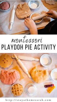 kids are making playdou pies on the table