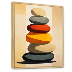 a stack of rocks on top of each other in front of a beige background canvas wall art print