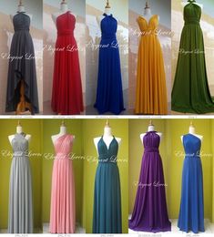 the dresses are different colors and sizes