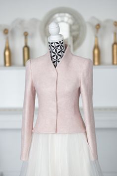 Blush Pink Bolero, Blush Cover up, Pale Pink Bridal Bolero Elegant blush pink wedding jacket for spring - summer weather. This pale pink bridal bolero is suitable for spring and autumn or cold summer. Blush Cover up - jacket looks gorgeous and elegant. The pink wedding jacket is made from merino wool and all decorated with fibers. You may order sleeves or full lining for my jacket https://www.etsy.com/uk/listing/859656226/viscose-lining-for-jacket-natural-jacket?ref=shop_home_active_5&frs=1 Feminine Fall Wedding Outerwear, Feminine Pink Outerwear For Evening, Feminine Fitted Wedding Outerwear, Feminine Fitted Outerwear For Wedding, Elegant Pink Outerwear For Wedding, Elegant Fitted Pink Outerwear, Elegant Pink Blazer For Wedding, Pink Fitted Outerwear For Evening, Elegant Pink Wedding Blazer