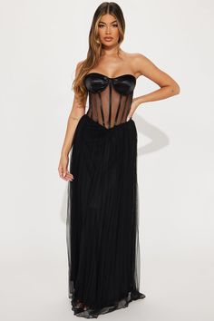 Available In Black. Mesh Gown Strapless Padded Bra Cups Corset Waist w/ Boning Hidden Back Zipper Lined No Strech Self: 100% polyester Contrast: 97% Polyester 3% Spandex Lining: 100% Polyester Imported | Royal Dream Mesh Gown Dress in Black size 2X by Fashion Nova Black Floor-length Corset Dress For Prom Season, Black Floor-length Corset Dress For Gala, Black Floor-length Mesh Dress, Black Strapless Dress With Lined Bodice, Black Corset Dress With Sheer Bodice For Gala, Black Corset Evening Dress With Lined Bodice, Black Floor-length Corset Dress With Corset Back, Black Floor-length Corset Back Dress, Black Floor-length Corset Dress