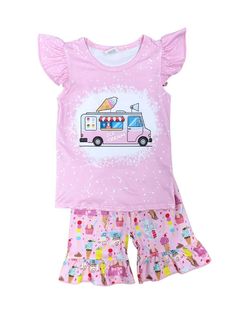 Stay cool and stylish with our Ice Cream Truck Pink Acid Wash Shorts Outfit. The pink acid wash top features a delightful ice cream truck graphic, adding a playful charm. Paired with coordinating ruffle-trimmed shorts, this ensemble is perfect for warm-weather adventures and sweet treats. It's a fun and fashionable choice for your little one's summer wardrobe. And be sure to check out our other must have new arrivals. INCLUDES: Top and Shorts FIT: This item is true to size FABRIC & CARE: Cotton/ Acid Wash Shorts Outfit, Pink Cartoon Print Summer Sets, Pink Summer Sets With Cartoon Print, Fun Pink Summer Sets, Fun Cartoon Print Sets For Spring, Casual Pink Sets With Cartoon Print, Fun Pink Sets With Cartoon Print, Fun Pink Sets For Spring, Pink Sweet Short Sleeve Set