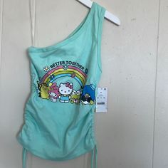 New Never Worn Kids Tank Top Playful Hello Kitty Tops For Spring, Spring Hello Kitty Playful Tops, Playful Fitted Tops With Character Print, Fitted Playful Tops With Character Print, Fun Cotton Tops With Hello Kitty, Playful Sleeveless Top With Hello Kitty Print, Cotton Hello Kitty Fun Tops, Hello Kitty Summer Fun Tops, Summer Hello Kitty Fun Tops