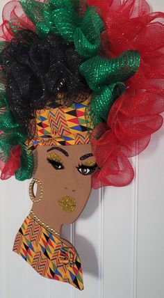 This beautiful Afrocentric Diva is made  with decomesh,board,and kente cloth. Great  gift  for wedding and housewarming. Kente Cloth, Gift For Wedding, Dress Forms, Door Wreath Hanger, Wall Hanger, Door Wreaths, House Warming, Diva, Wedding Gifts