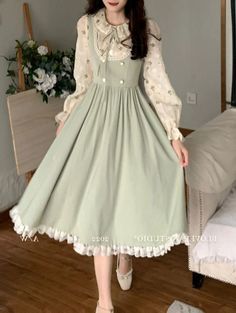 Kukombo The Brownies' Valentine's Day Gifts Cottagecore Fairycore Prin Princesscore Clothes, Romantic Academia, Kawaii Dress, Midi Dress Party, Vestidos Vintage, Fairy Dress, Lace Fashion, Green Tops, Stretch Dress