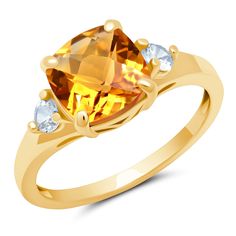 PRICES MAY VARY. GENUINE CITRINE - The defined and sophisticated beauty of this 3 stone citrine and created white sapphire ring enchants every eye it catches. Secured by hand in a prong setting, with VIBRANT color and a STURDY design, this ring delivers a bold yet classic style statement to cherish forever. GENUINE 10K FINE YELLOW GOLD - All parts are crafted in solid 10k white gold. Buy with confidence knowing that your ring is engraved with a "10k" stamp and our hallmark stamp as a symbol of a White Sapphire Ring, Gold Gemstone Ring, Three Stone Ring, Aquamarine Blue, Three Stone Rings, March Birth Stone, Style Statement, White Sapphire, Ring For Women