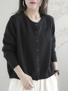 This women's cardigan is a classic piece that will keep you warm and comfortable. Made from 100% cotton. it features a round neckline with long sleeves and a loose fit. The color options include yellow / red / green / light coffee / dark coffee / black. The shoulder + sleeve length measures 66cm (25.9in) and the bust size is 112cm (44.0in). The length of this item is 57cm (22.4in). Material: cotton Neck: round Style: cardigan Sleeves: long Fit: Loose Color: Yellow / red / green / light coffee / Fall Cotton Sweater With Buttons, Casual Button-up Sweater In Solid Color, Casual Button-up Solid Color Sweater, Brown Long Sleeve Cotton Cardigan, Everyday Long Sleeve Solid Color Sweater, Everyday Solid Color Long Sleeve Sweater, Fall Cotton Sweater With Button Closure, Brown Everyday Cardigan, Casual Black Cardigan