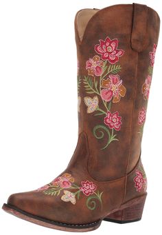 PRICES MAY VARY. 100 % Synthetic All-over floral embroidery Distressed faux leather outsole Snip toe Pull on Knee High Western Boots, Girl Cowboy Boots, Vintage Cowgirl, Western Boots Women, Western Boot, Floral Fashion, Mid Calf Boots, Cowgirl Boots, Casual Boots