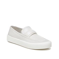 Vince-Ghita Loafer - Women's The Ghita loafer by Vince stays stylish and comfortable on your feet. This two-toned loafer made using leather comes with a cozy foam footbed and lightweight platform rubber sole. Modern Slip-on Moccasins For Spring, White Slip-on Loafers With Flat Bottom, Slip-on Flats With Contrast Sole, White Leather Flat Slip-on Sneakers, White Loafers For Spring, Spring Slip-on Low-top Boat Shoes, Spring Leather Sole Flat Loafers, Spring Leather Sole Loafers, Spring Loafers With Leather Sole And Flat Bottom