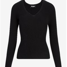 Brand Nwt Has Stretch V Neck Ribbed Long Sleeve Black Fitted Sweater, Black V Neck Top, Black V Neck Long Sleeve, Black V Neck Sweater, Black Y2k, Sweater Fits, Fitted Sweater, Ribbed Sweater, Black Fits