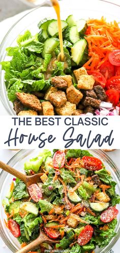 the best classic house salad is made with lettuce, tomatoes, cucumbers and other fresh ingredients