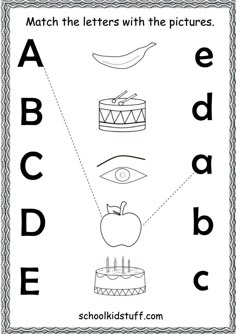 an alphabet worksheet with pictures to match the letters