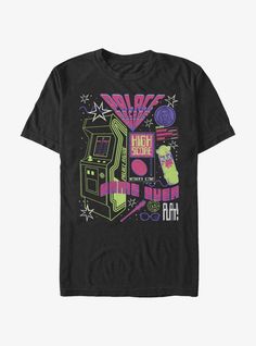 a black t - shirt with an arcade game on it