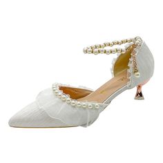 Luxury Silk White Wedding Shoes for Women Summer Pearl Ankle Straps High Heels Pumps Woman Pointed Toe Heeled Dress Shoes Wedding Shoes For Women, Winter Boots Women Waterproof, Wedding Shoes Lace, White Wedding Shoes, Ankle Strap High Heels, Wedding Shoes Heels, Winter Shoes For Women, Womens Wedding Shoes, Ankle Strap Pumps