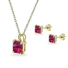 18K Yellow Gold 4ct Ruby Square 18 Inch Necklace and Earrings Set Plated for Adult Female Necklace come elegantly gift boxed. This is amazing fashion style jewelry designed in France. Metal stamp: 18k Metal: Yellow Gold Gem type: Ruby Stone shape: Square Stone weight: 4 Carat Stone color: Ruby Setting: Prong Setting Number of stone: 2 Size: one size.  Color: Purple. Womens Diamond Necklace, Turquoise Heart Necklace, Paris Jewelry, Rose Gold Morganite, Solitaire Pendant Necklace, Turquoise Heart, Gold Jewelry Necklace, Solitaire Necklaces, Necklace And Earrings Set