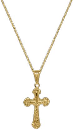 Gold Crucifix Necklace In 14k Gold, Gold Plated Crucifix Necklace Tarnish Resistant, 14k Gold-filled Box Chain Necklace, Gold Plated Tarnish Resistant Crucifix Necklace, Gold-plated Tarnish-resistant Crucifix Necklace, Gold Chain Jewelry With Cross Pendant, Gold Plated Crucifix Necklace, Delicate Chain Necklace With Cross Pendant, Elegant Cross Necklace With Box Chain