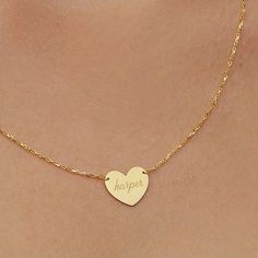 Solid Gold Heart Necklace with Chain Custom Engraving - J F W Neckline Necklace Guide, Necklace Guide, Necklace Love, Diamond Necklace Set, White Gold Chains, Necklace Heart, Gold Heart Necklace, Cluster Necklace, Necklace Minimalist