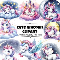 cute unicorn clipart with various images